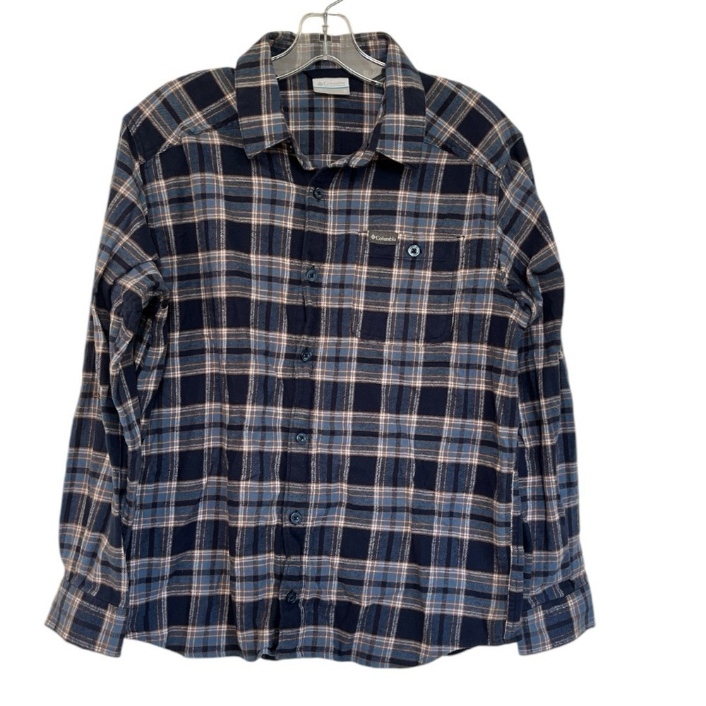 Columbia blue plaid flannel shirt size M EUC E-16